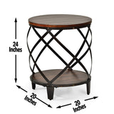 Steve Silver Winston Industrial Chic Round End Table in Rustic Brown, Birch Hardwood & Iron Construction - 51x51x61