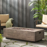 Christopher Knight Home® - Noble House - Aidan Outdoor 50,000 Btu Iron Rectangular Fire Pit (No Tank Holder), Brown Wood Pattern