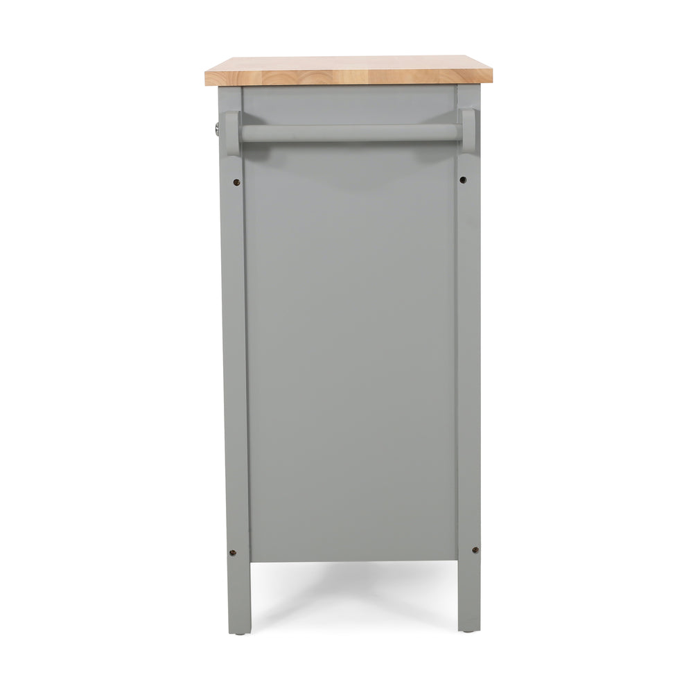 English Elm Christopher Knight Home® - Kitchen Island Cart with Rubberwood Top, Grey Mobile Kitchen Cart on Wheels with Cabinet, Hooks and Drawers 67755.00NATGRY