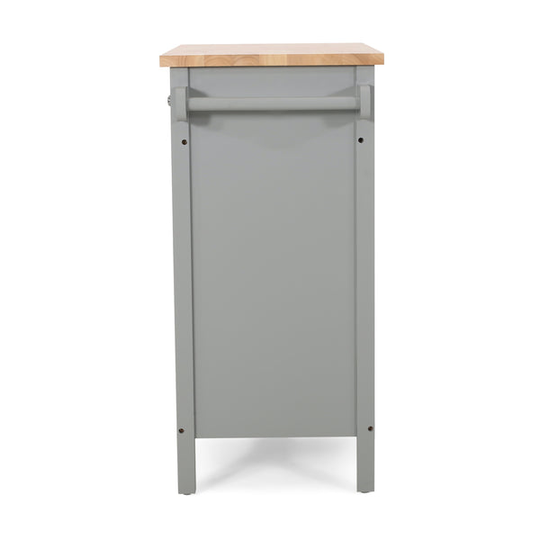 English Elm Christopher Knight Home® - Kitchen Island Cart with Rubberwood Top, Grey Mobile Kitchen Cart on Wheels with Cabinet, Hooks and Drawers 67755.00NATGRY