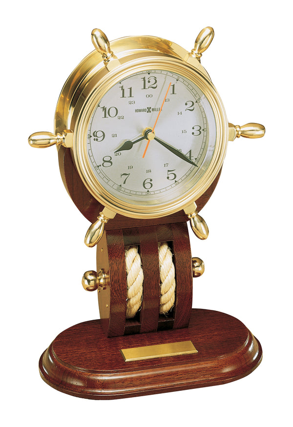 Hekman Furniture 613467 Nautical Britannia Table Clock - Ship Wheel Design With Mahogany Base & Engravable Plate Polished Brass Britannia Tabletop Clock 613467