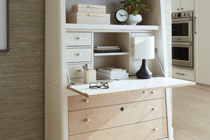 Hooker Furniture Hera Almond White & Figured Maple Hub With Drop-Front Desk, Jewelry Tray, Locking Drawer, Cord Cutout 6052-10309-80