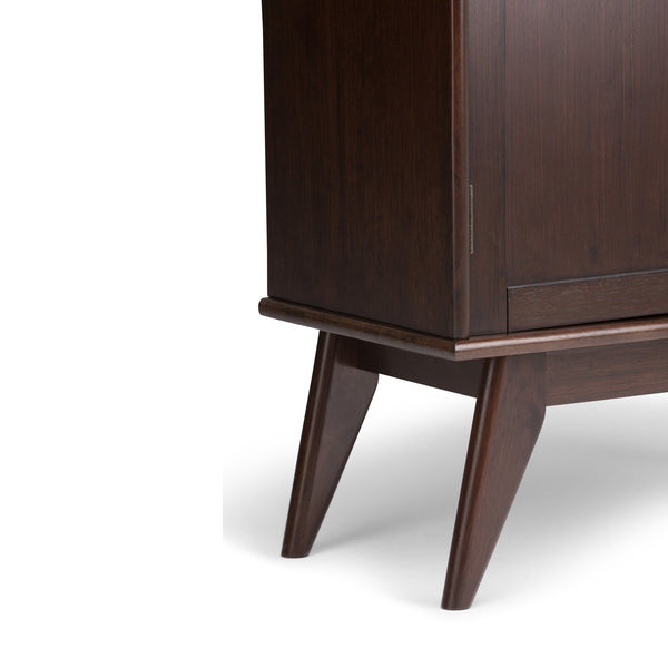 English Elm Draper Mid Century Low Storage Cabinet in Medium Auburn Brown - Solid Rubberwood, Brass Accents, Versatile Stylish Storage B136P158151