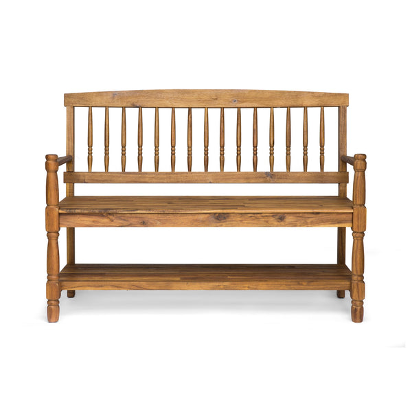 English Elm Imperial Solid Acacia Wood Farmhouse Bench with Lower Shelf for Entryway 62539.00