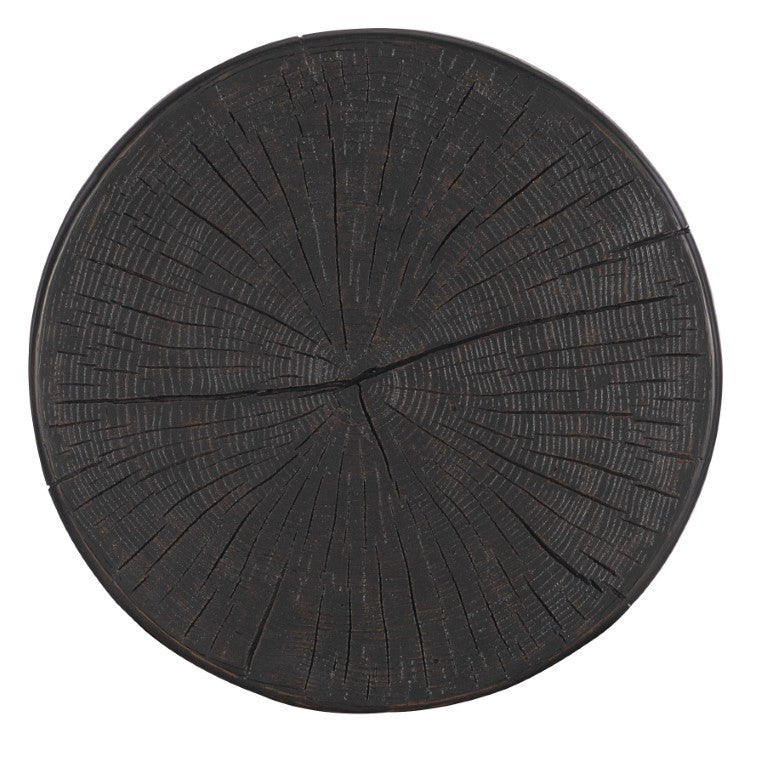 Hooker Furniture Commerce Carved Stump Side Table With Hand-Finished Tribal Diamond Motif, Cast Resin Rustic Accent Blacks 7228-50638-99