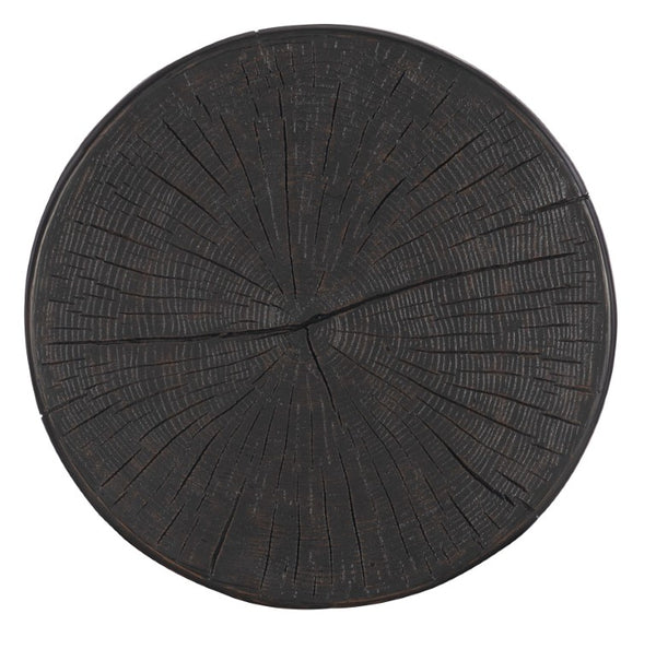 Hooker Furniture Commerce Carved Stump Side Table With Hand-Finished Tribal Diamond Motif, Cast Resin Rustic Accent Blacks 7228-50638-99