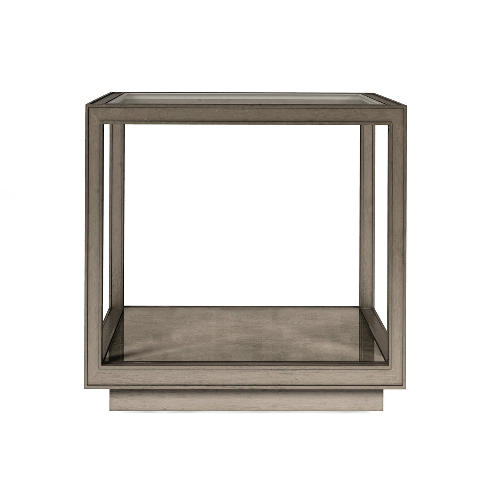 A.R.T. Furniture Cove Glam Transitional Square End Table With Tempered Glass Top And Unique Cork Shelf Display Grey Rubberwood Solids,Primavera Veneer,Glass,Cork 349303-2743
