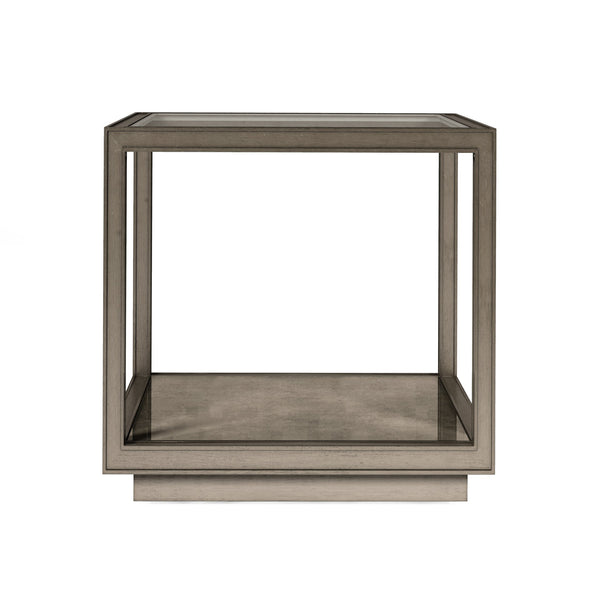 A.R.T. Furniture Cove Glam Transitional Square End Table With Tempered Glass Top And Unique Cork Shelf Display Grey Rubberwood Solids,Primavera Veneer,Glass,Cork 349303-2743
