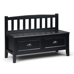 English Elm Burlington Solid Wood Entryway Bench with 2 Drawers, Black Finish, Seats 2, Antique Bronze Pulls B136P158514