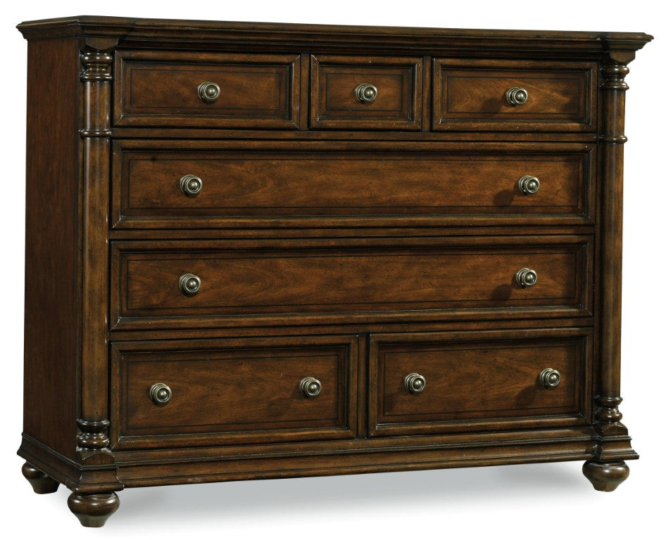 Hooker Furniture Leesburg Mahogany Bureau With 7 Drawers, Jewelry Tray, Cedar-Lined Drawer & Antique Brass Hardware 5381-90011