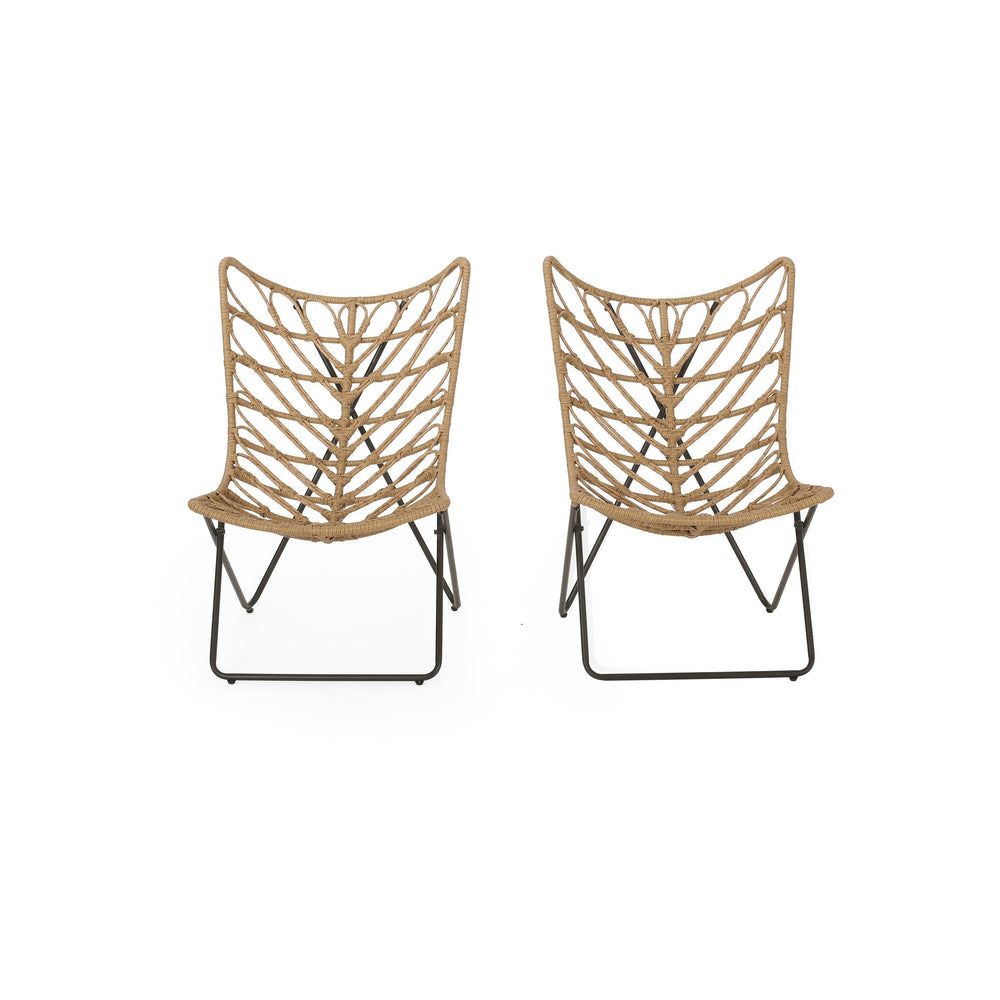 English Elm Bryson Wicker Rattan Outdoor Accent Chair Boho Modern Patio Seating with Geometric Base 70651.00LBRN