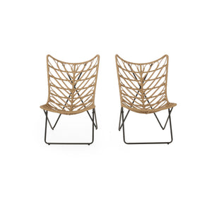 English Elm Bryson Wicker Rattan Outdoor Accent Chair Boho Modern Patio Seating with Geometric Base 70651.00LBRN