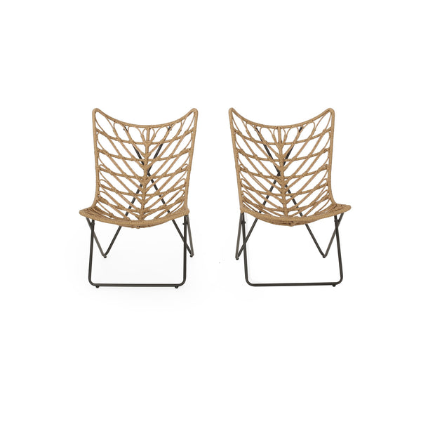 English Elm Bryson Wicker Rattan Outdoor Accent Chair Boho Modern Patio Seating with Geometric Base 70651.00LBRN