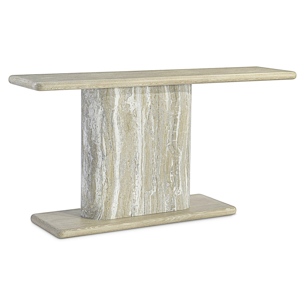 Bernhardt Bernhardt Arcadia Console Table With Monolithic Faux-Stone Column And Wire-Brushed Oak Cantilever Top 334914