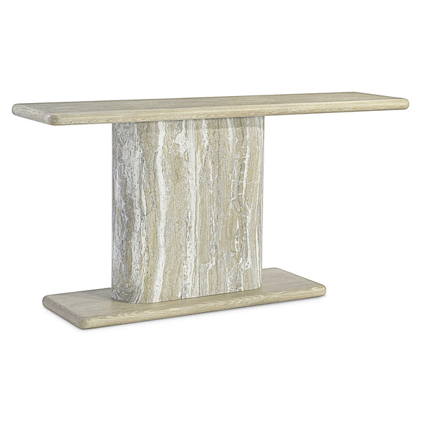 Bernhardt Bernhardt Arcadia Console Table With Monolithic Faux-Stone Column And Wire-Brushed Oak Cantilever Top 334914