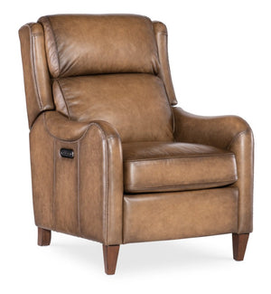 Hooker Furniture Carrington Power Recliner In Semi-Aniline Leather With Usb, Power Headrest & Sleek Transitional Style Brown RC819-PH-078
