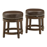 Homelegance By Top-Line Emerson Brown Finish Faux Leather 18" Swivel Dining Height Stool (Set of 2) Brown Rubberwood