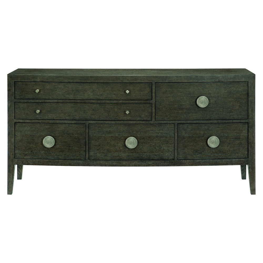 Bernhardt Bernhardt Linea Sideboard - Cerused Charcoal Oak, Asymmetrical Rustic Modern Buffet With Six Drawers 384130B
