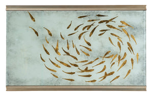 Hooker Furniture Melange Koi Rectangle Cocktail Table With Hand-Painted Gold Koi On Tempered Glass & Champagne Gold Frame 628-80015-647