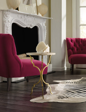 Hooker Furniture Round Martini Table With Gold Iron Legs And Travertine Top — Petite Elegant Accent For Small Spaces 5540-50001-GLD