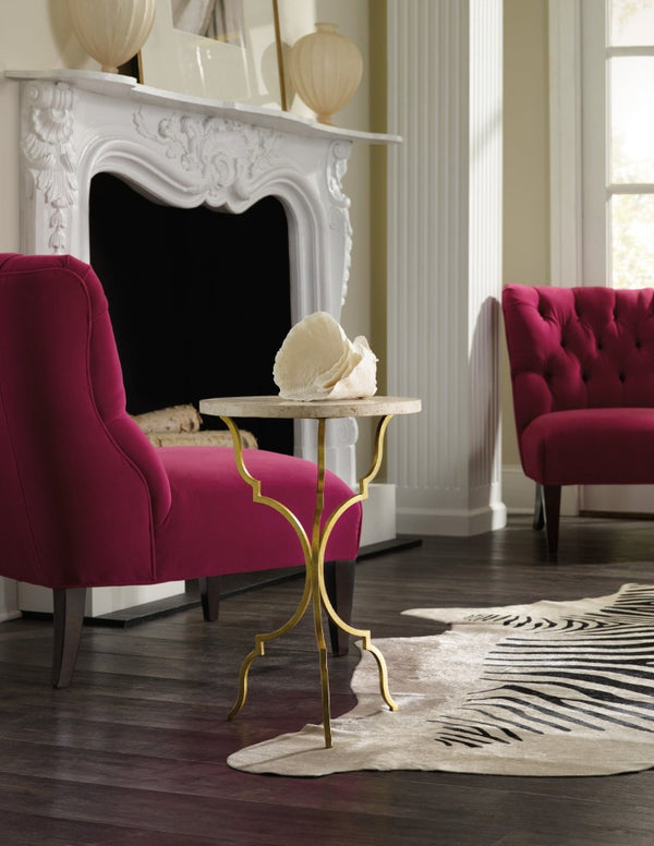 Hooker Furniture Round Martini Table With Gold Iron Legs And Travertine Top — Petite Elegant Accent For Small Spaces 5540-50001-GLD