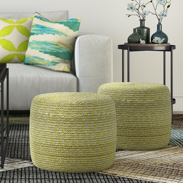 English Elm Bayley Handcrafted Round Braided Pouf Ottoman in Natural Cotton with Supportive Polystyrene Fill, 20" Beige B136P159301