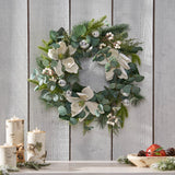 Christopher Knight Home® - Noble House - Mariette 21.75" Eucalyptus and Pine Artificial Wreath with Magnolias, Green and White