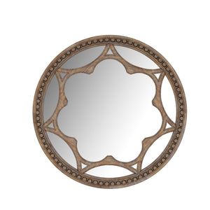 A.R.T. Furniture Architrave Round Mirror - Elegant Almond Finish, Handcrafted Wood-carving Décor, Wall-hanging Design Brown Material, Pine Solids And Veneer,Glass 277123-2608