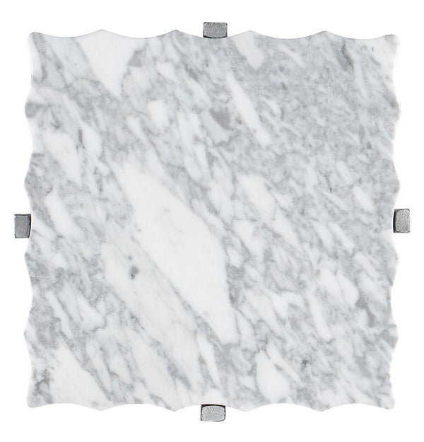 Hooker Furniture Melange Glendon Side Table With Carrara Marble Veneer Top And Distressed Silver Cast Metal Base 16.00 L x 16.00W x 22.25H 628-50032-00