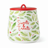 Bayberry Porcelain Cookie Jar with Wooden Lid, Holly Motif, 64-oz - Hand Wash Only