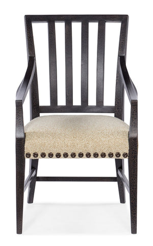Hooker Furniture Big Sky Arm Chair With Saxony Porcelain Seat, Charred Timber Distressed Finish, Rustic Nailhead Trim 6700-75400-98