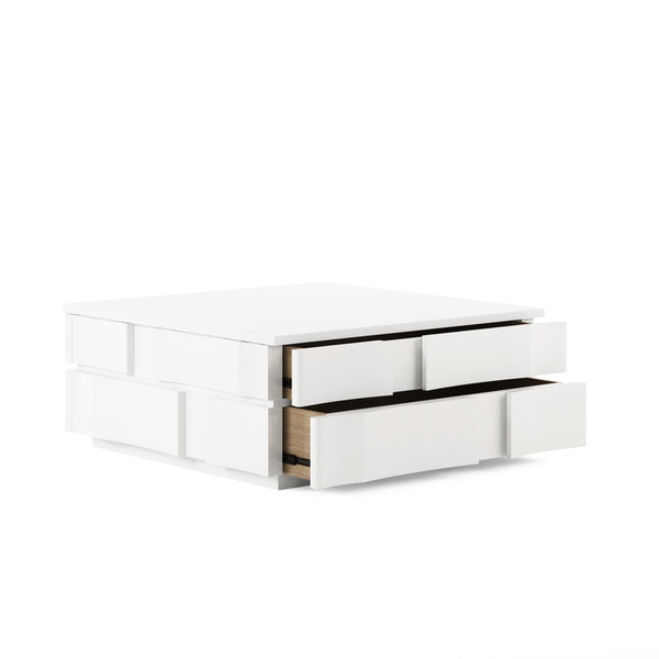 A.R.T. Furniture Portico Contemporary Square Cocktail Table With Hidden Storage, Textured White Finish & Modern Design White Parawood Solids,Resin 323301-3317