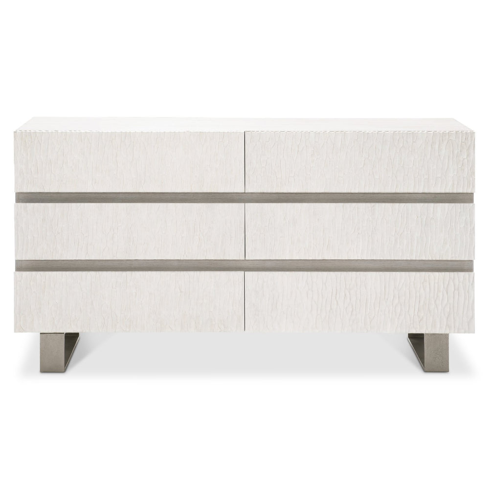 Bernhardt Bernhardt Solaria 6-Drawer Dresser In Weathered Bone With Chisel Cast-Resin Fronts, Nickel Legs, Rustic-Modern Style 310042