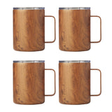 Cambridge 16 Oz Stainless Steel Insulated Mugs with Wood Decal, Set of 4