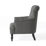 Christopher Knight Home® - Noble House - Byrnes Contemporary Button-Tufted Fabric Club Chair with Rolled Backrest, Dark Gray and Dark Brown