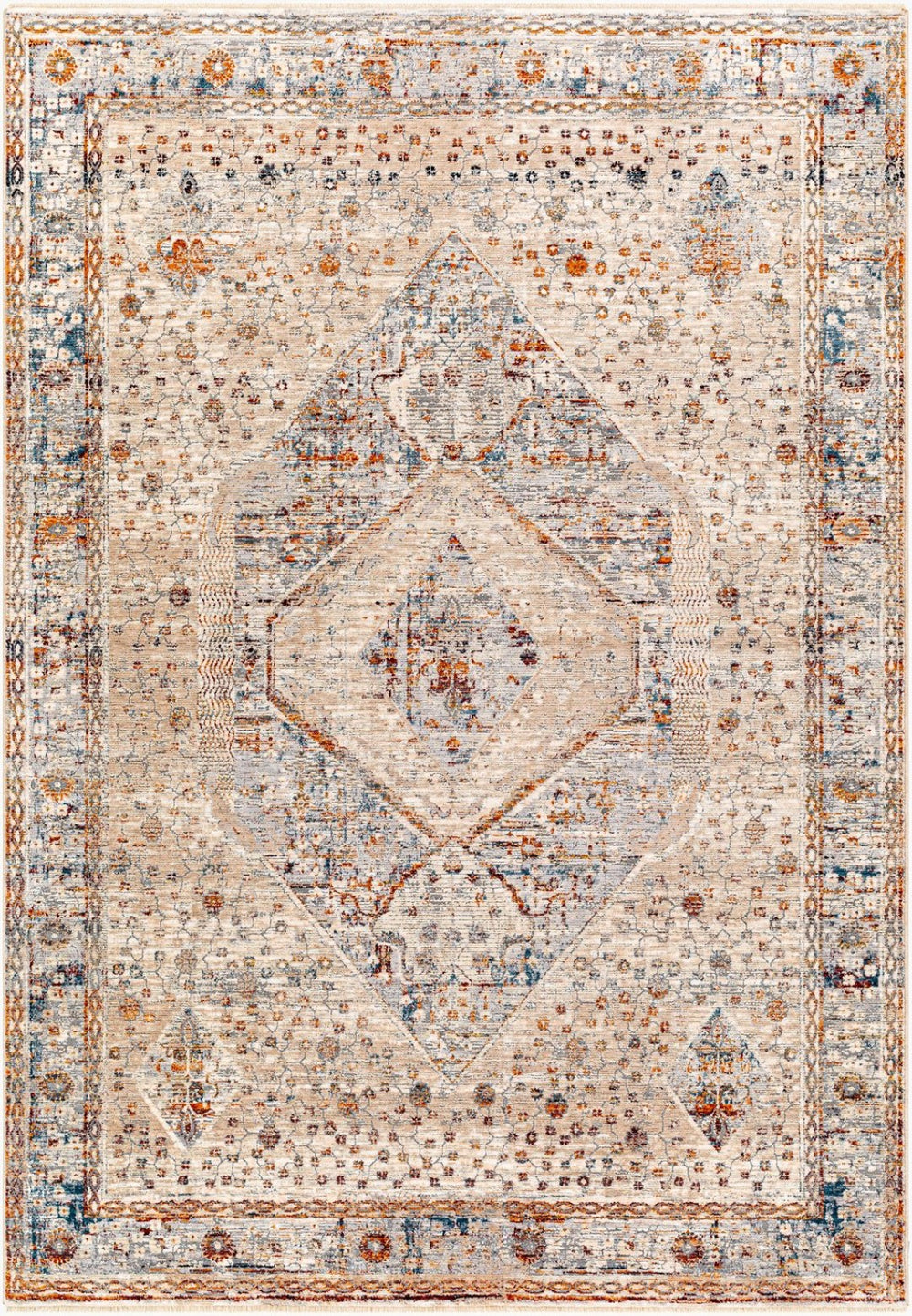 Livabliss Arya Traditional Fringe Accent Rug Polyester Viscose Blend for Entryways and Bedside Medium Gray, Bl 7'10" x 10' RYA2305-71010