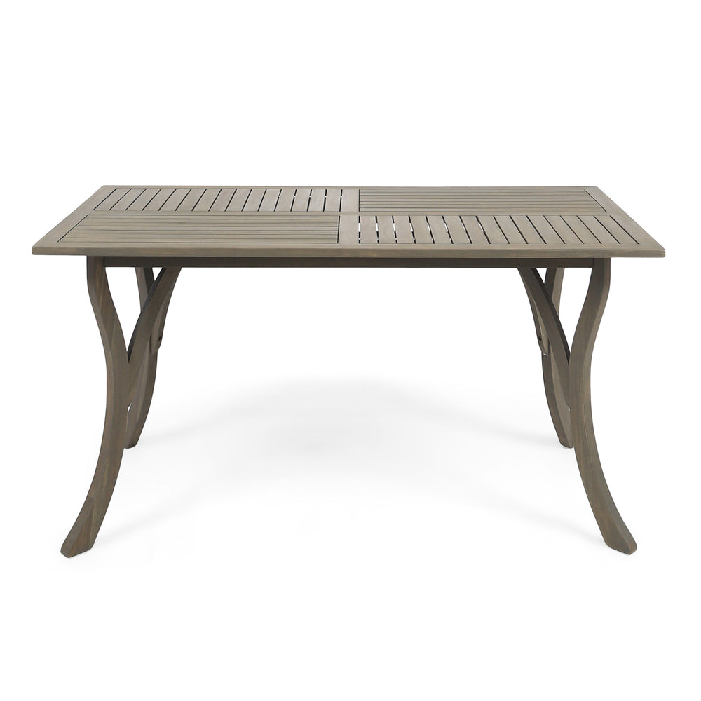 English Elm Ectangular Solid Acacia Outdoor Dining Table Slatted Top Seats Six Patio Gatherings 57488.00GRY