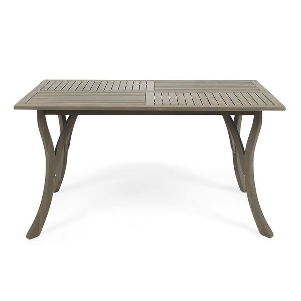 English Elm Ectangular Solid Acacia Outdoor Dining Table Slatted Top Seats Six Patio Gatherings 57488.00GRY