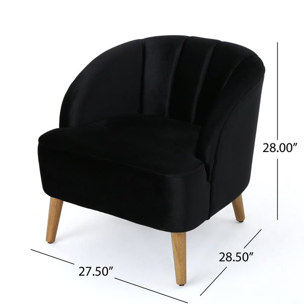 English Elm Chair Velvet Club Seat with Channel Stitching and Rubberwood Legs for Modern Interiors 61714.00BLK