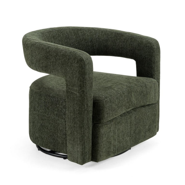 VIG Furniture Ryan Olive Green Swivel Chair With Camel-Back Support, Metal 360° Base, Soft Polyester Upholstery VGDW-DS1018-GRY