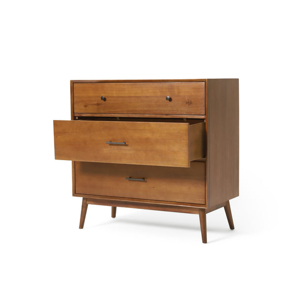 English Elm Christopher Knight Home® - Okioki Mid-Century 3-Drawer Dresser in Acacia Wood — Sturdy, Smooth-Glide Storage for Bedrooms Brown 67064.00MEDBRN