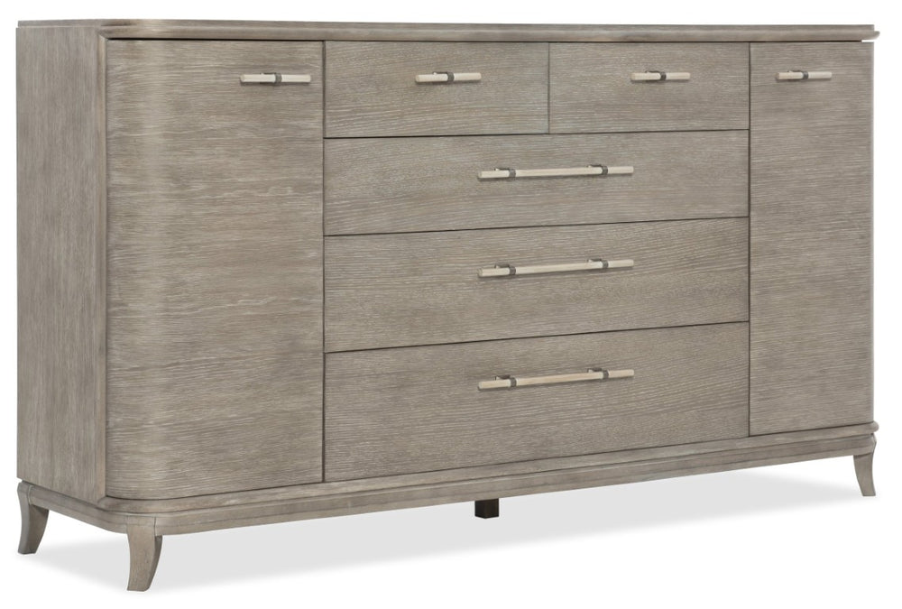 Hooker Furniture Affinity Server Greige Quartered Oak Buffet With Cedar-Lined Drawer, Felt Trays & Pewter Pulls, Transitional Design 6050-75907-GRY