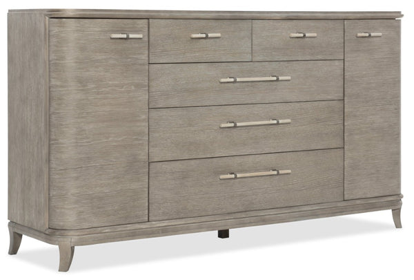 Hooker Furniture Affinity Server Greige Quartered Oak Buffet With Cedar-Lined Drawer, Felt Trays & Pewter Pulls, Transitional Design 6050-75907-GRY