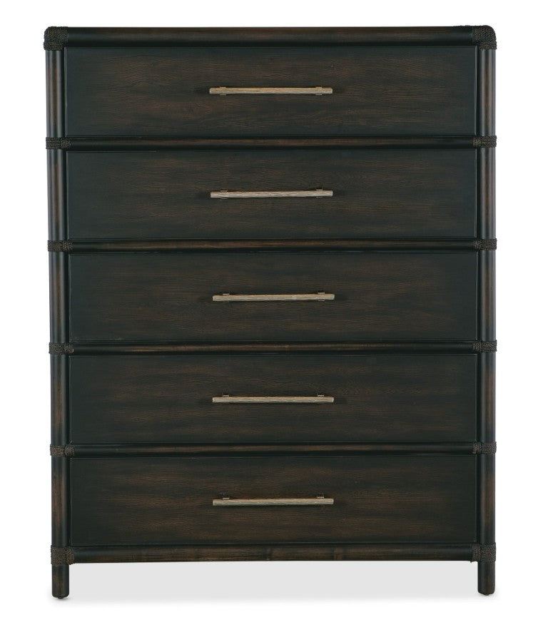 Hooker Furniture Retreat Coastal Five-Drawer Chest With Dune Oak-Maple Veneers, Rope Accents, Cedar & Felt Liners Dark Wood 6950-90210-99