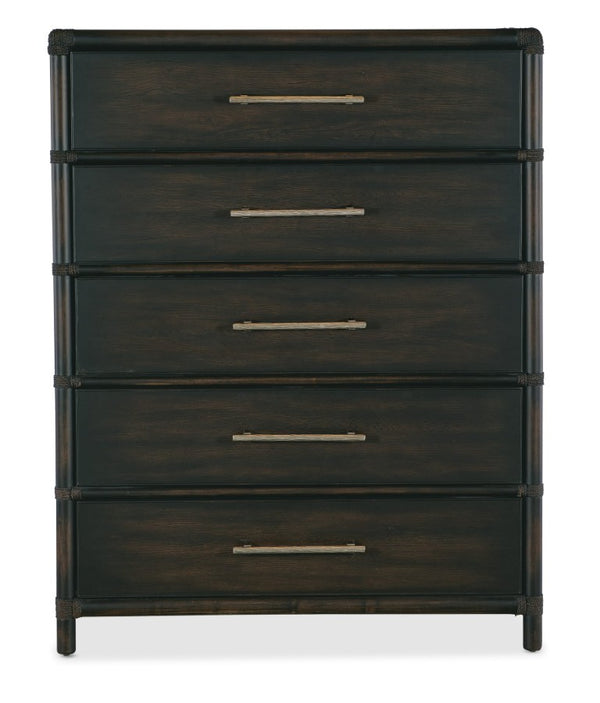 Hooker Furniture Retreat Coastal Five-Drawer Chest With Dune Oak-Maple Veneers, Rope Accents, Cedar & Felt Liners Dark Wood 6950-90210-99