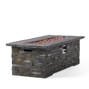 English Elm 56" Rectangular Mgo Propane Fire Pit with Faux Stone Finish for Patio Entertaining 63666.00-50K