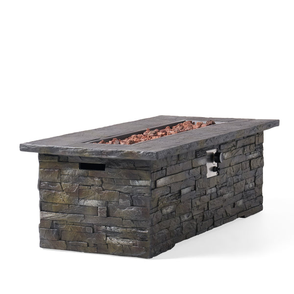 English Elm 56" Rectangular Mgo Propane Fire Pit with Faux Stone Finish for Patio Entertaining 63666.00-50K