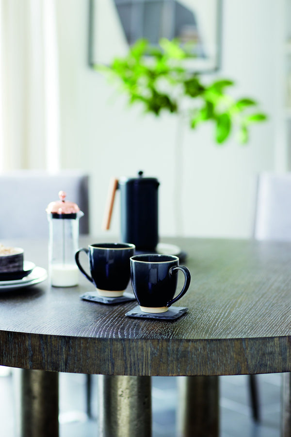 Bernhardt Bernhardt Linea Round Dining Table — 60" Wire-Brushed Oak Top, Cerused Charcoal Finish, Textured Graphite Base K1099