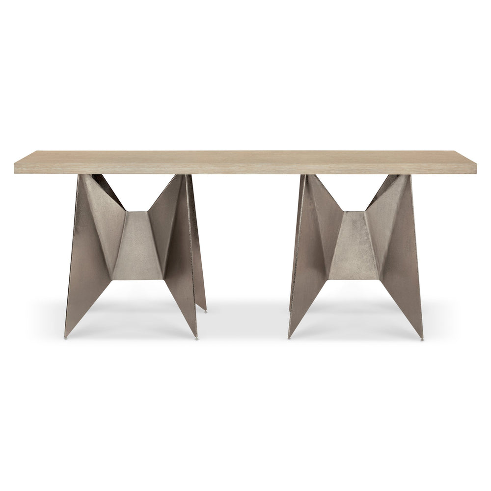 Bernhardt Bernhardt Solaria Console Table — 72" Rustic Modern White Oak Top With Shiny Nickel Origami Bases 310911