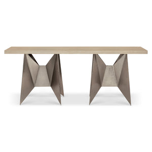 Bernhardt Bernhardt Solaria Console Table — 72" Rustic Modern White Oak Top With Shiny Nickel Origami Bases 310911
